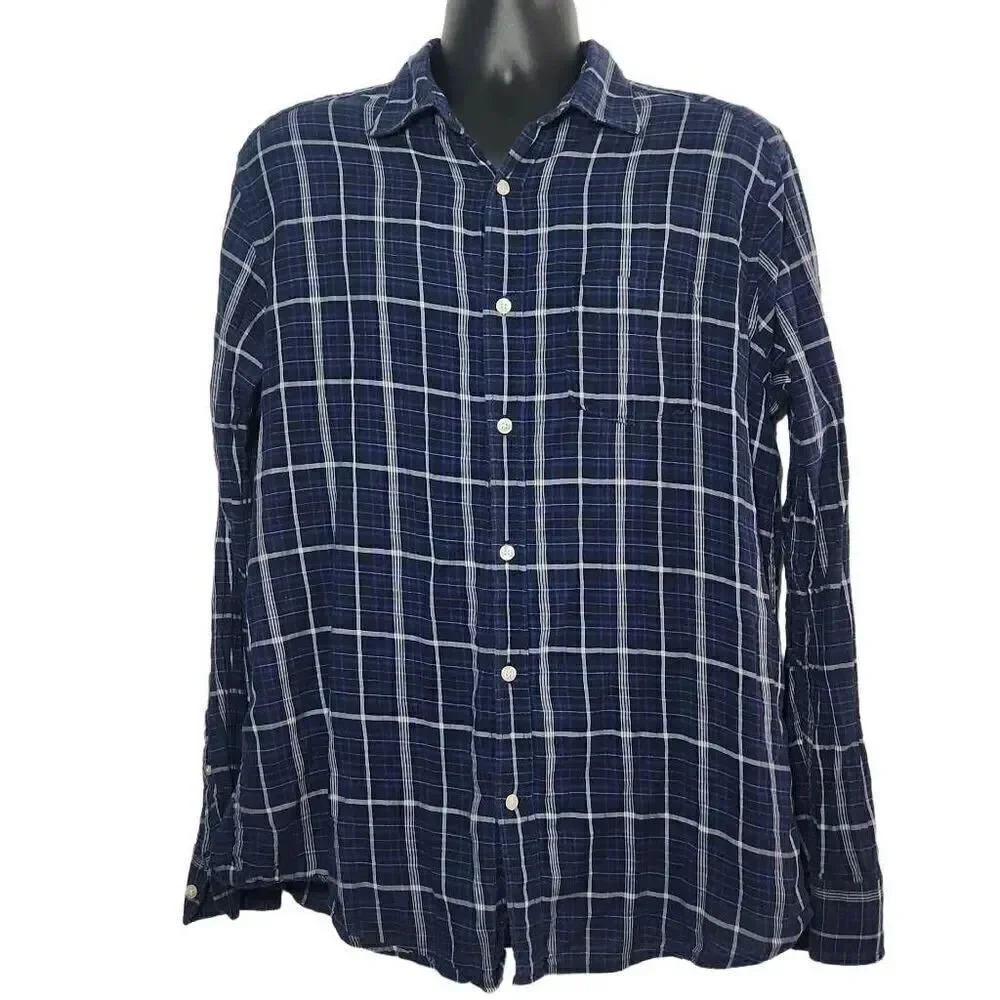 Gap Men's Size Large Blue White Plaid Long Sleeve Button Down Shirt
